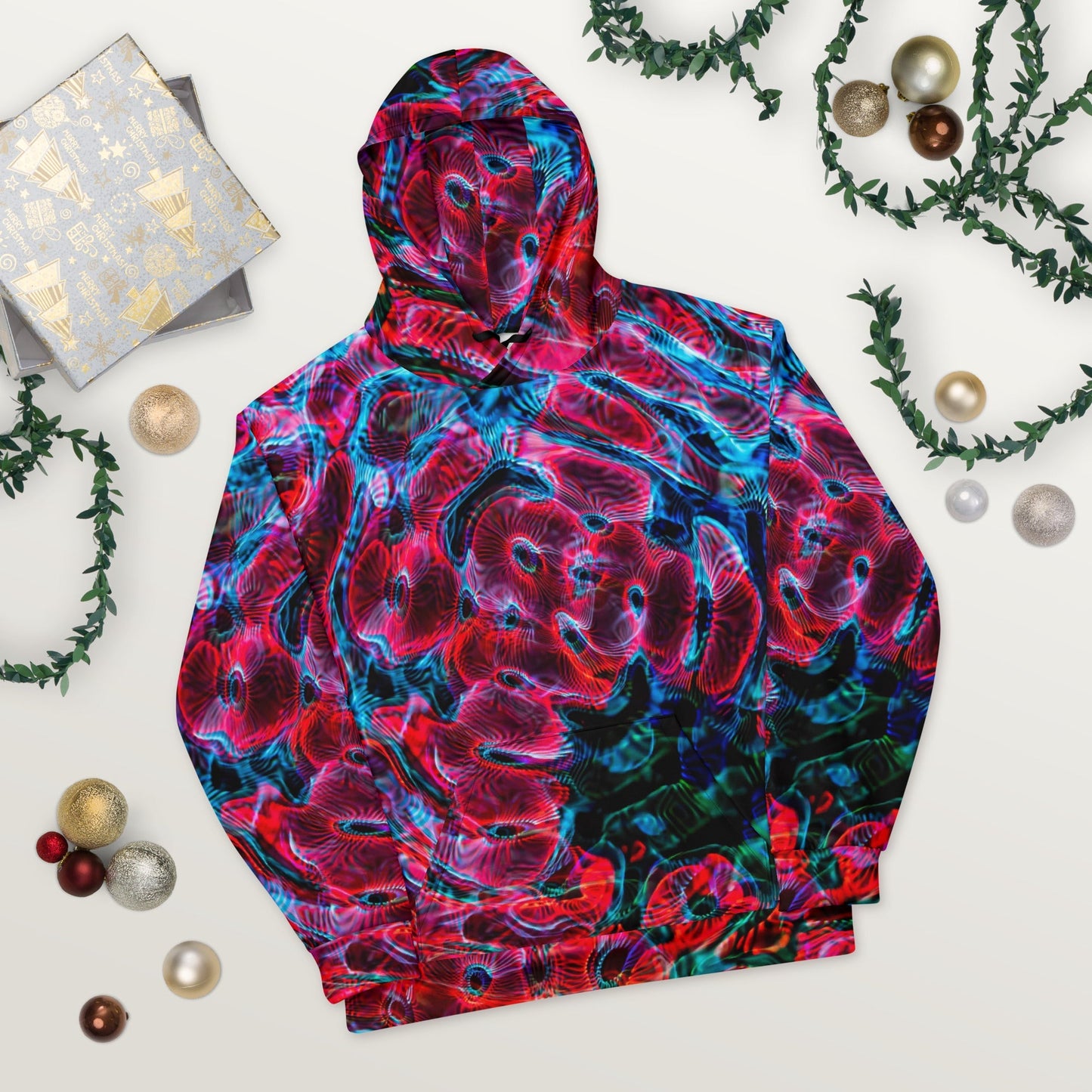 all-over print rave hoodie